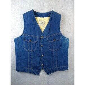 Vintage Dee Cee Brand Sherpa Lined Denim Vest Mens Large Distressed Western Wear